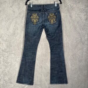 Vintage Bebe Premium Denim Flare Jeans Women Size 27 Embroidered Pockets Y2K USA